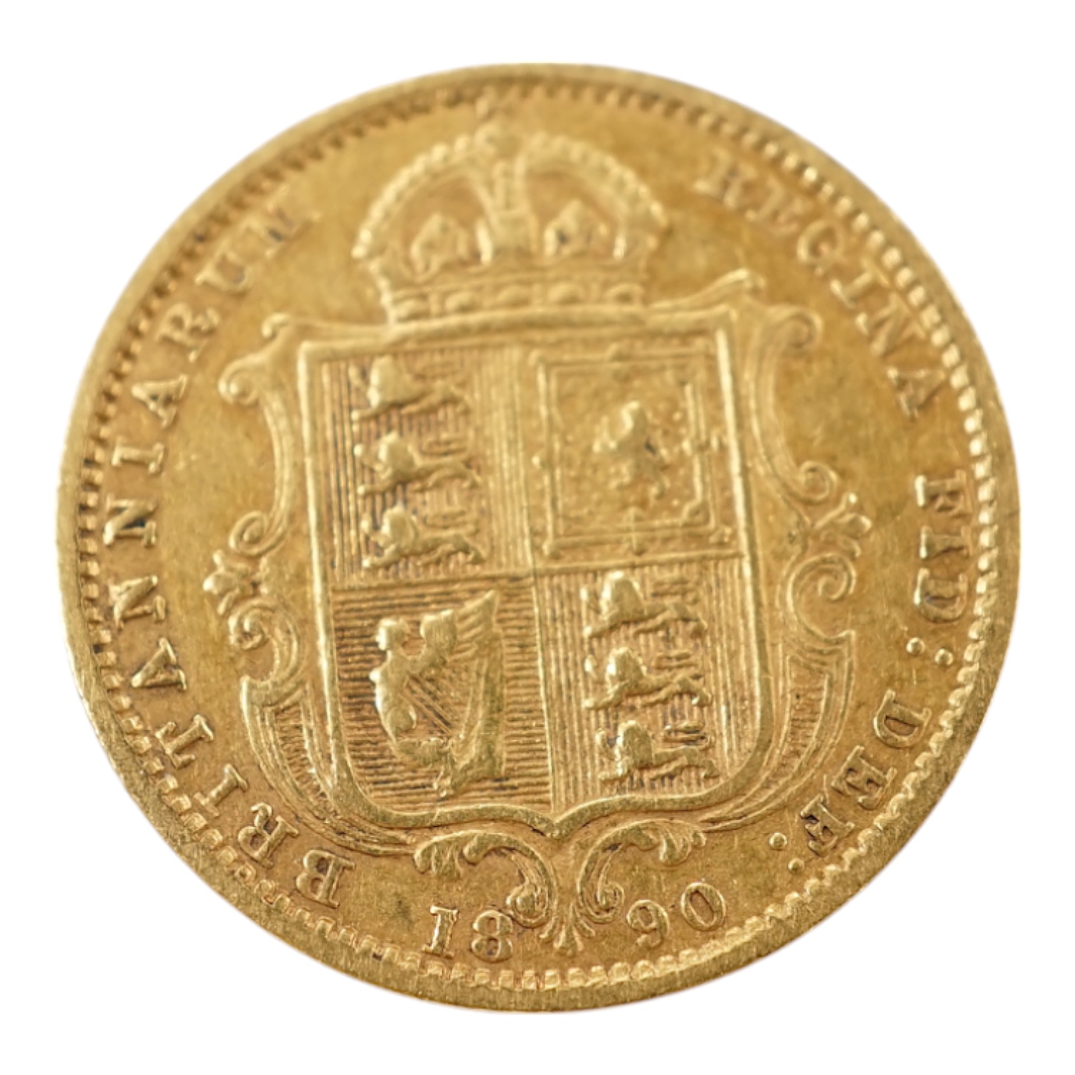 A Victorian 1890 gold half sovereign, about VF.